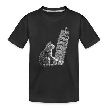 Cat at the Tower of Pisa - Kids' Premium Organic T-Shirt - black - Front