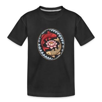 Koi-Fische Lotusblume Wellenkunst - Kinder Premium Bio T-Shirt - Schwarz - Vorne