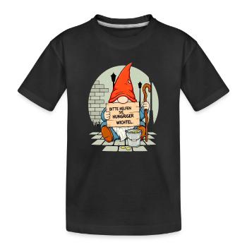 Hungery Gnome | Please help Gnome - Kids' Premium Organic T-Shirt - black - Front