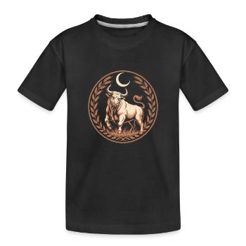 Stier Sternzeichen Mond Lorbeer Kräftiger Taurus - Kinder Premium Bio T-Shirt - Schwarz - Vorne