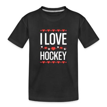I Love Hockey Aufdruck - Kinder Premium Bio T-Shirt - Schwarz - Vorne