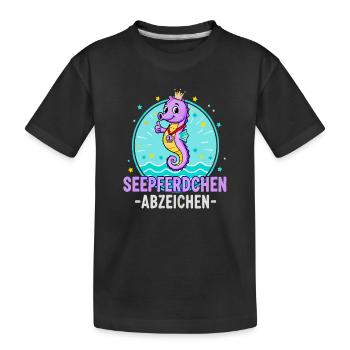 Seepferdchen Abzeichen Lila Schwimmen Kinder - Kinder Premium Bio T-Shirt - Schwarz - Vorne