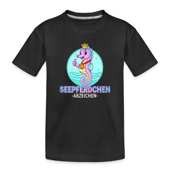 Seepferdchen Abzeichen mit Farbverlauf - Kinder Premium Bio T-Shirt - Schwarz - Vorne