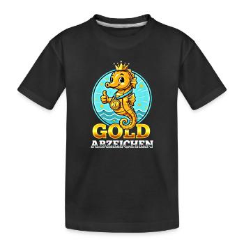 Seepferdchen Gold Abzeichen Schwimmen Leistung - Kinder Premium Bio T-Shirt - Schwarz - Vorne