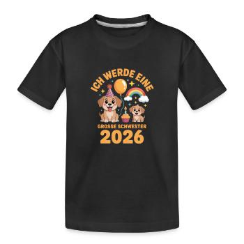 Je vais être une grande sœur 2026 Chiot chien - T-shirt bio Premium Enfant - noir - Devant