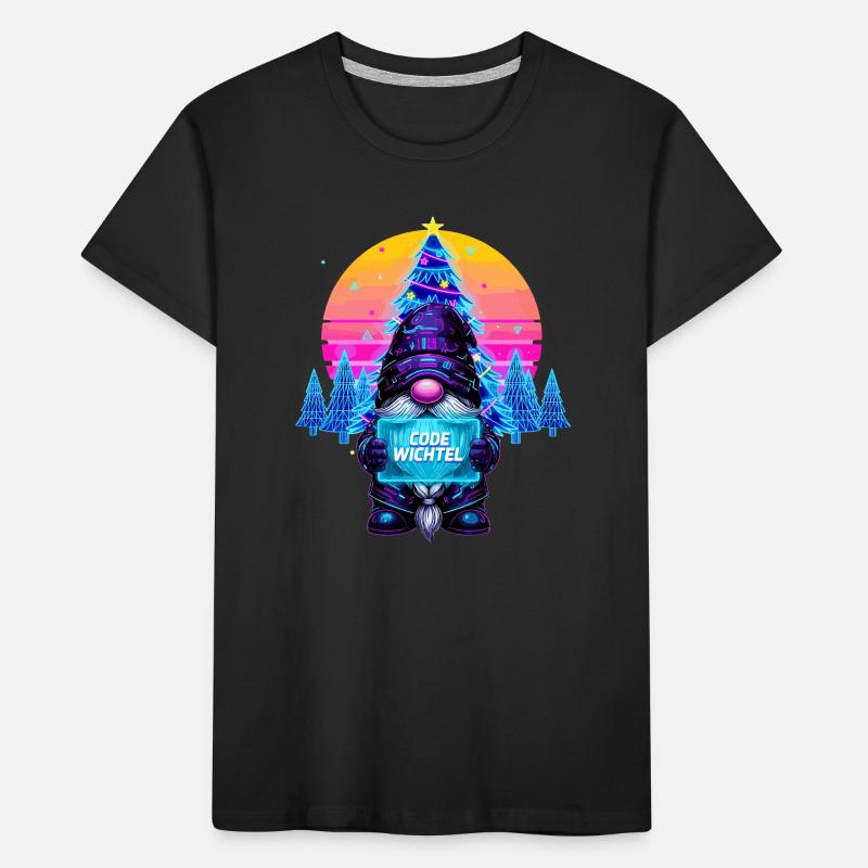Cyberpunk Code Gnome - Synthwave Noël Nerd T-shirt bio Premium Enfant