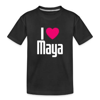 I Love Maya Pinkes Herz Ich liebe Maya - Kinder Premium Bio T-Shirt - Schwarz - Vorne