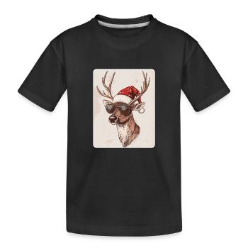 Rentier Hirsch Geweih Reindeer Vintage Weihnachten - Kinder Premium Bio T-Shirt - Schwarz - Vorne