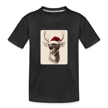 Rentier Hirsch Geweih Reindeer Vintage Weihnachten - Kinder Premium Bio T-Shirt - Schwarz - Vorne
