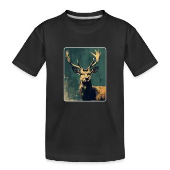 Rentier Hirsch Geweih Reindeer Vintage - Kinder Premium Bio T-Shirt - Schwarz - Vorne