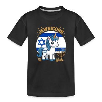 Jewnicorn with stars and candles - Kids' Premium Organic T-Shirt - black - Front