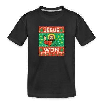 Jesus Won Ugly Christmas Sweater Style, Christian  - Kids' Premium Organic T-Shirt - black - Front