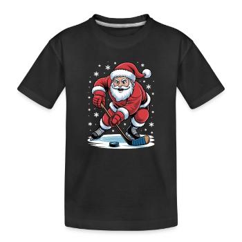 Hockey-Santa im Schnee - Kinder Premium Bio T-Shirt - Schwarz - Vorne