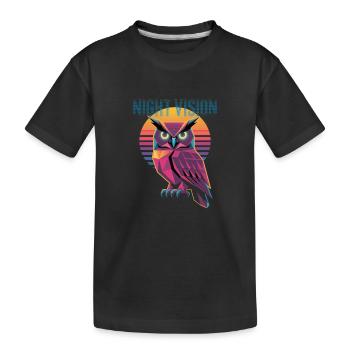 Night Vision Eule Retro Synthwave Sunset - Kinder Premium Bio T-Shirt - Schwarz - Vorne