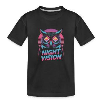 Night Vision Eule Retro Synthwave Nacht - Kinder Premium Bio T-Shirt - Schwarz - Vorne