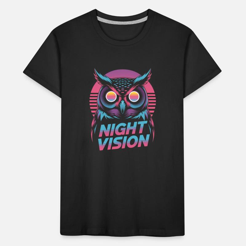 Night Vision Eule Retro Synthwave Nacht Kinder Premium Bio T-Shirt