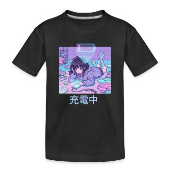 Anime Girl Low Battery Aufladen Pixel Art - Kinder Premium Bio T-Shirt - Schwarz - Vorne