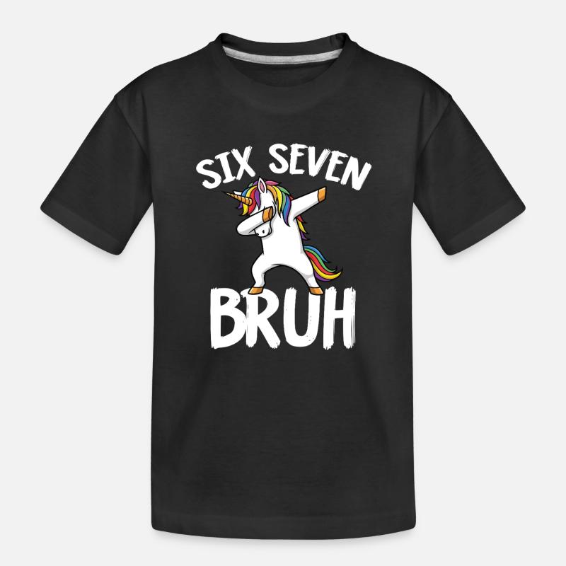 Sechs Sieben-Einhorn mit Regenbogen abtupfen - Kinder Premium Bio T-Shirt - Schwarz