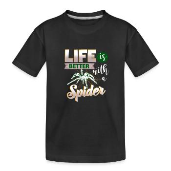 Life is better with a Spider - für Spinnen-Fans - Kinder Premium Bio T-Shirt - Schwarz - Vorne