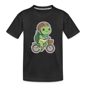 Grüne Schildkröte auf Fahrrad - Kinder Premium Bio T-Shirt - Schwarz - Vorne