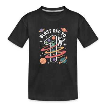 Abflug ins Weltall 1. Geburtstag Kindergeburtstag - Kinder Premium Bio T-Shirt - Schwarz - Vorne