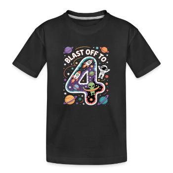 Abflug ins Weltall 4. Geburtstag Kindergeburtstag - Kinder Premium Bio T-Shirt - Schwarz - Vorne