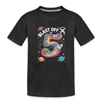 Abflug ins Weltall 5. Geburtstag Kindergeburtstag - Kinder Premium Bio T-Shirt - Schwarz - Vorne