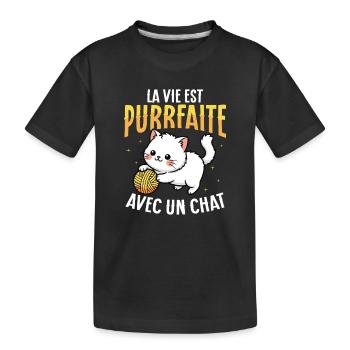 La vie ronronne avec un chat mignon - T-shirt bio Premium Enfant - noir - Devant