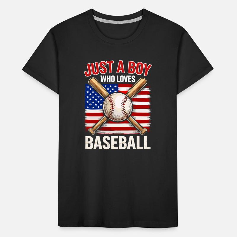 Boy loves baseball and flag Kids' Premium Organic T-Shirt