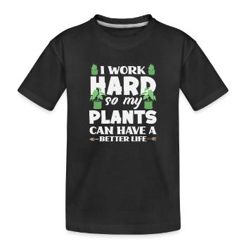 Work Hard Plant Lover Gerdener Gardening - Kinder Premium Bio T-Shirt - Schwarz - Vorne