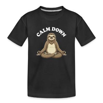 Stiller Faultier Meditationsmoment - Kinder Premium Bio T-Shirt - Schwarz - Vorne