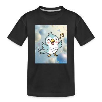 Fröhliches Küken singt zwischen bunten Blasen - Kinder Premium Bio T-Shirt - Schwarz - Vorne