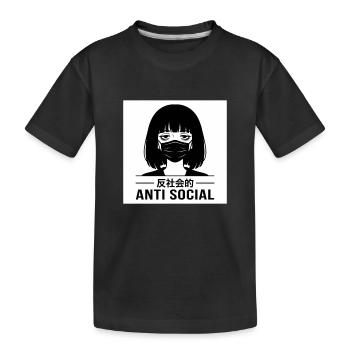 Antisoziales Japanisches Vaporwave Anime Mädchen - Kinder Premium Bio T-Shirt - Schwarz - Vorne