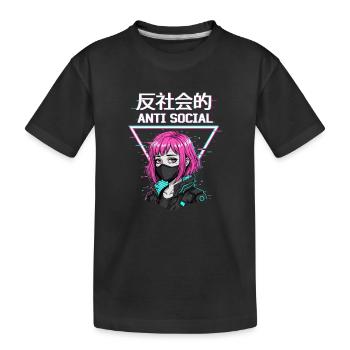 Antisoziales Japanisches Vaporwave Anime Mädchen - Kinder Premium Bio T-Shirt - Schwarz - Vorne