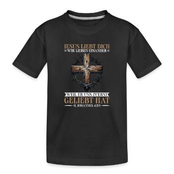 Jesus Loves You Christian Quote Bible Study - Kids' Premium Organic T-Shirt - black - Front