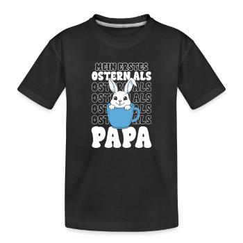 Osterhase im Becher Papa - Kinder Premium Bio T-Shirt - Schwarz - Vorne