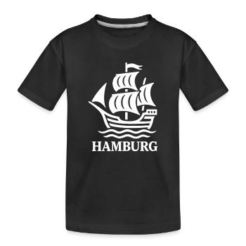Hamburg Kogge – Maritimes Segelschiff  - Kinder Premium Bio T-Shirt - Schwarz - Vorne