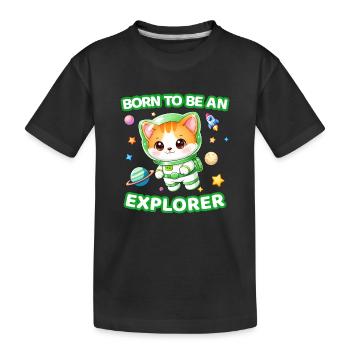 Born to Be an explorer Neutral Astronaut Kitten 1 - Kids' Premium Organic T-Shirt - black - Front