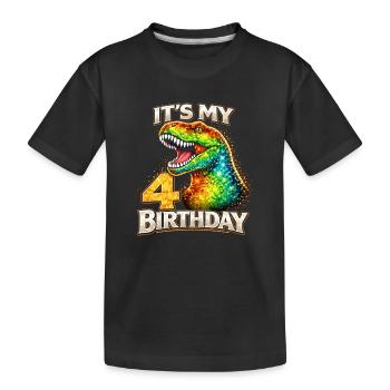 Its My 4 Birthday Dino Geburtstag - Kids' Premium Organic T-Shirt - black - Front