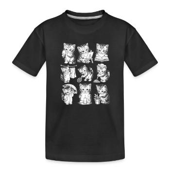 Kitten Library Adventure - Kids' Premium Organic T-Shirt - black - Front