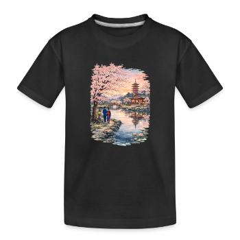 Traditioneller Japanischer Kirschblüten - Kinder Premium Bio T-Shirt - Schwarz - Vorne
