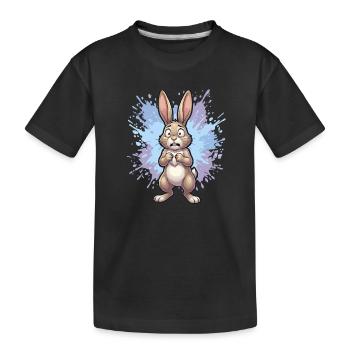 Verstörter Hase mit Farbspritzer - Kinder Premium Bio T-Shirt - Schwarz - Vorne