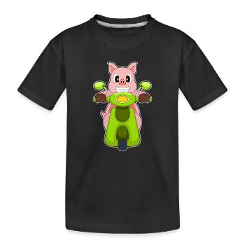 Schwein Motorroller - Kinder Premium Bio T-Shirt - Schwarz - Vorne