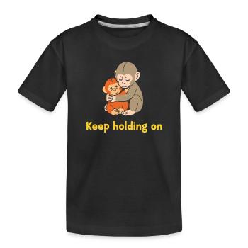 Festhalten: Sanfte Affenumarmung - Kinder Premium Bio T-Shirt - Schwarz - Vorne