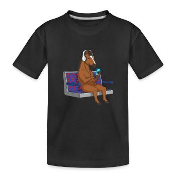 Pony with headphones on smartphone - Kids' Premium Organic T-Shirt - black - Front