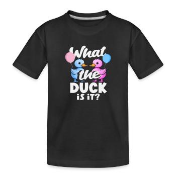Was Zum Kuckuck Ist Es Ente Reveal - Kinder Premium Bio T-Shirt - Schwarz - Vorne