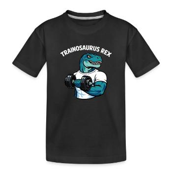 Trainosaurus Rex Funny Gym Dinosaur Shirt - Kinder Premium Bio T-Shirt - Schwarz - Vorne