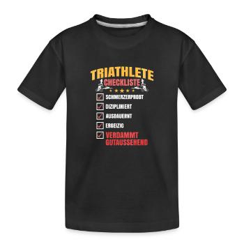 Triathlet Checkliste Motiv - Kinder Premium Bio T-Shirt - Schwarz - Vorne