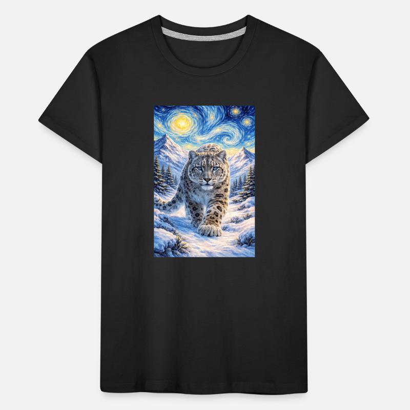 Schneeleopard im Sternenwald Kinder Premium Bio T-Shirt