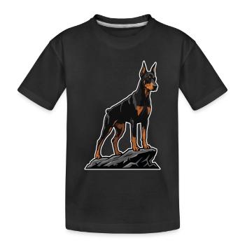 Dobermannhund auf Felsporträt Elite Black - Kinder Premium Bio T-Shirt - Schwarz - Vorne